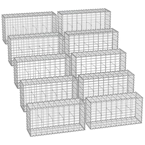 Image of SONGMICS Gabion Baskets, Metal Gabion Cages with 5 x 10 cm Mesh for Stones, Galvanised, Garden Decor Wall Partition, 100 x 50 x 30 cm, Set of 10, Silver GGB053V1
