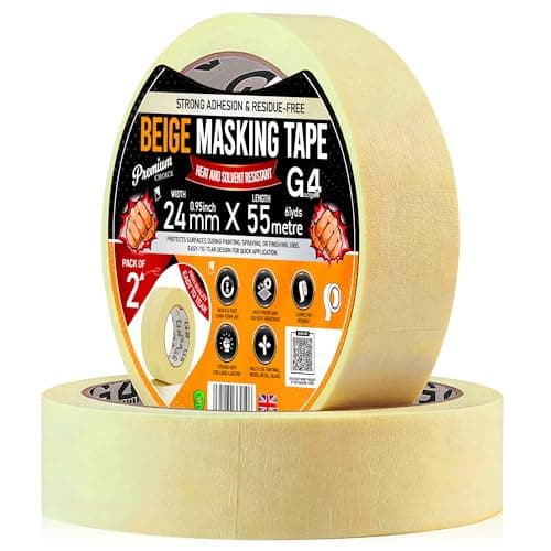 Image of G4GADGET Masking Tape for Painting (2 Pack) – 24mm x 55m Decorators Painters Tape, Crepe Paper Low Tack Masking Tape, Clean Removal, Residue-Free for Walls, Trim, DIY & Crafts