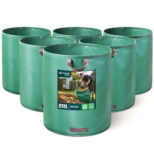Image of VOUNOT® 6 Pack Garden Waste Bags 272L, Heavy Duty Reusable Garden Rubbish Sacks, Industrial Handles & Fabric, Tear-Resistant Yard Refuse Bags, Green