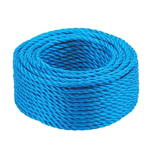 Image of Blue Polypropylene Rope 30m Long 8mm Rope Maximum Breaking Load 885kg - Hard-Wearing 3-Strand Split Film Polypropylene Cord - Strong Rope for Tarpaulin Strapping Items Cargo Boating Washing Line