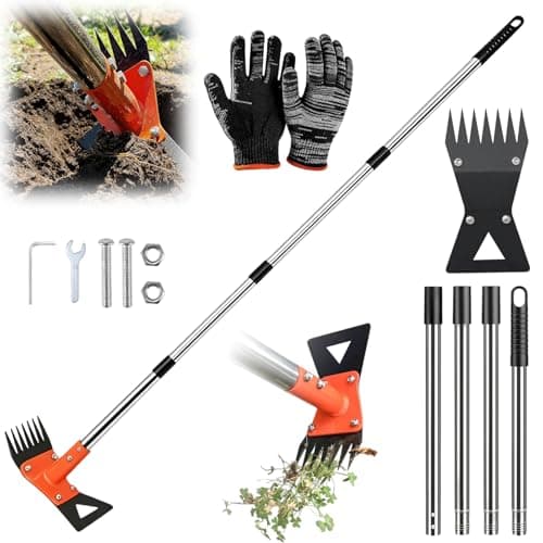 Image of 152cm Weed Puller Tool with Long Handle, 2026 Upgrade 2 in 1 Garden Hoe & Weeding Rake, Heavy Duty Manual Weed Remover for Garden Adjustable Ergonomic Stand-Up Weeder Tools for Lawn Yard Patio