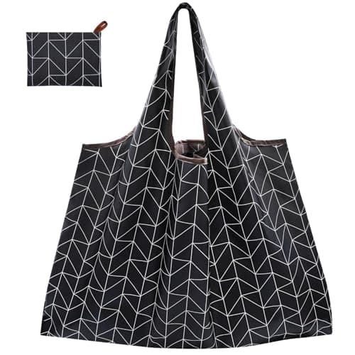 Image of CHEESANHERR Foldable Reusable Shopping Bags, Large Folding Shopper Bag, Lightweight Tote Bag Grocery Bag, Washable Handbag Portable Pouch for Daily Use Shopping Travel, 53 X 66 cm (Black Arrow)