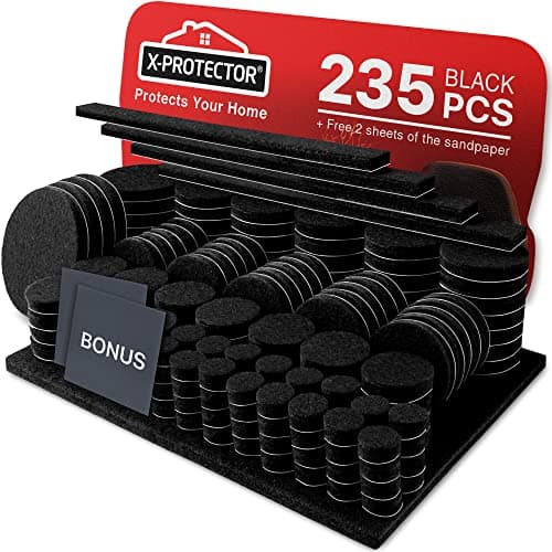 Image of Felt Furniture Pads 235 PCS X-Protector! Huge Quantity of Black Furniture Pads for Hardwood Floors with Many Big Sizes – Your Ideal Wood Floor Protectors for Furniture. Protect Any Type of Hard Floor!