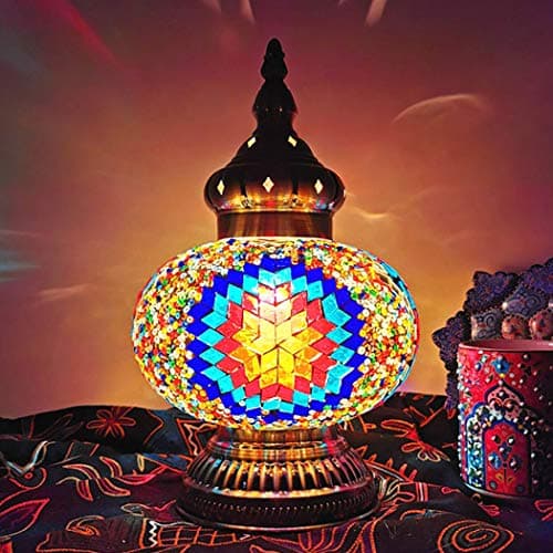 Image of Turkish Moroccan Table Lamp Handmade Mosaic Glass Desk Light 7" Retro Art Stained Glass Style Vintage Night Light Lighting Fixtures for Bedroom Living Room Dining Room Cafe Bar Decorative,E