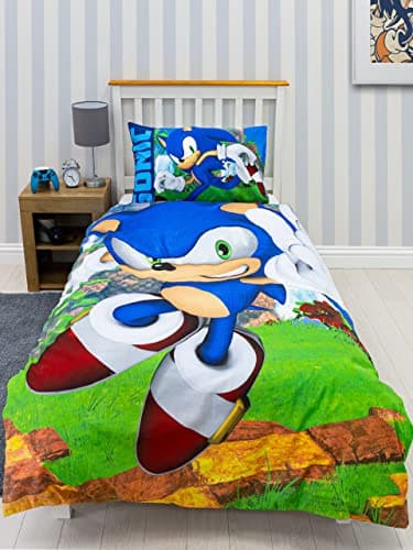 Image of SONIC THE HEDGEHOG Official Single Kids Duvet Cover Set | Moves Reversible 2 Sided Bedding Including Matching Pillow Case | Character World Brands Single Bed Set | Polycotton