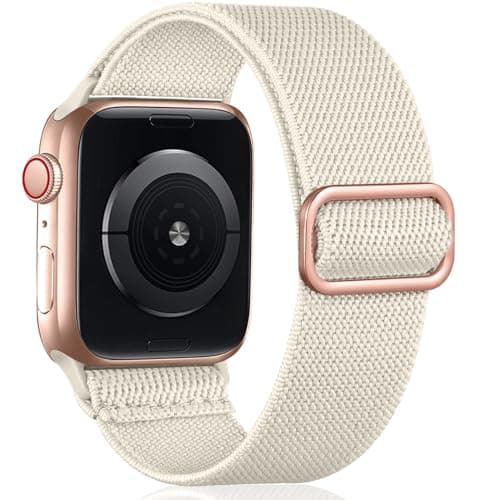 Image of Oielai Solo Loop Straps Compatible with Apple Watch Strap 38mm 40mm 41mm 42mm, Adjustable Stretch Nylon Sport Replacement Band for iWatch Series 11 10 9 8 7 6 5 4 3 2 1 SE, StarLight
