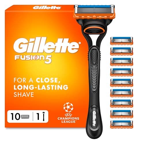 Image of Gillette Fusion5 Razor for Men with Precision Trimmer, 1 Handle Plus 10 Blade Refills, 5-Blade System for Close, Long-Lasting Shave, Lubrastrip for Smooth Glide