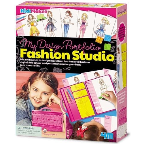 Image of 4M My Design Portfolio Fashion Studio | Clothes Designer Kit with Rubbing Plates & Drawing Accessories for Designing 200+ Creative Looks | Arts & Craft Set for Kids & Tweens | Sketch Gift for Age 5+