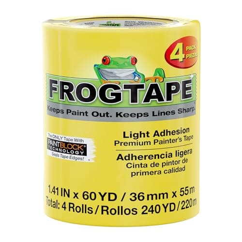 Image of Frog Tape Delicate Surface Masking Tape for Painting 36mm x 55m, Decorators Tape, Painters Masking Tape for Indoor Painting & Decorating - Pack of 4