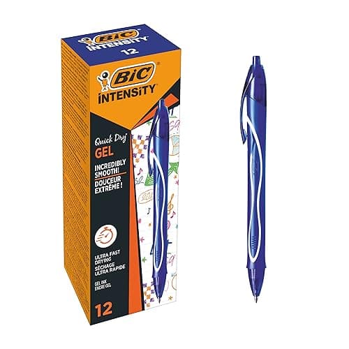 Image of BIC Gel-ocity Quick Dry, Ultra Fast Drying Refillable Gel Ink Pens with Full Grip Barrel, in Blue, Pack of 12