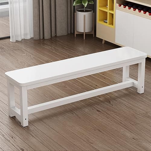 Image of Wooden Dining Bench with Metal Legs - Space-Saving Entryway & Kitchen Furniture for Indoor Use - Farmhouse Style Bed & Garden Bench (White 140x35x45cm)