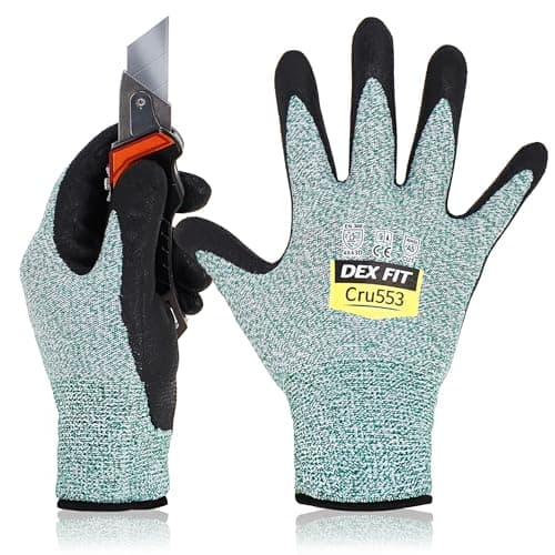 Image of DEX FIT Level 5 Cut Resistant Gloves Cru553, 3D Comfort Stretch Fit, Power Grip, Durable Foam Nitrile, Smart Touch, Machine Washable, Thin & Lightweight, Green 10 (XL) 1 Pair