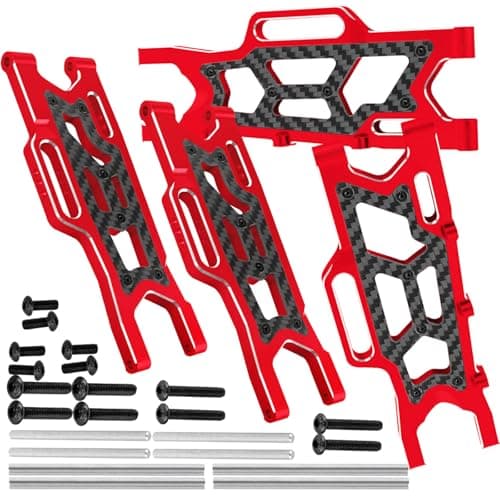 Image of hopsupRC Aluminum Carbon Fibre Suspension Arms for 1/10 Outcast/Kraton V2 4S BLX,Upgrades Parts Front Rear Suspension Arms Set Hops Up,(Replace Parts: ARA330710 ARA330711),Red