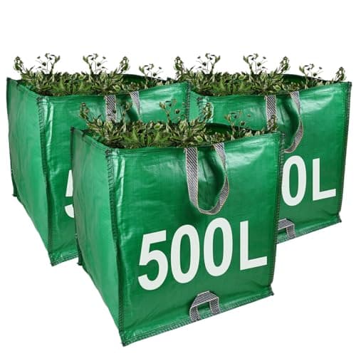 Image of Garden Waste Bags - 500 Litre -3 PACK - PREMIUM GRADE - Industrial Fabric and Handles - Heavy Duty Garden/Green Waste Sacks (3)