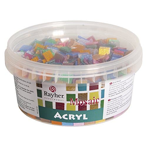Image of Rayher Acrylic Mosaic Tiles for Arts and Crafts, Plastic Mosaic Tiles for Crafting in the Size 1x1cm, approx. 1200 pieces, 300g Glitter Mosaic Pieces, 14791999