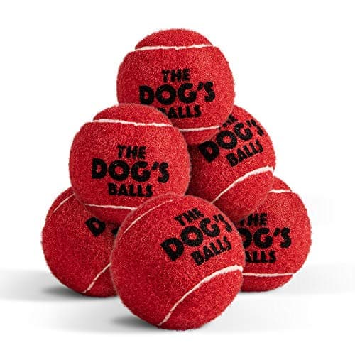 Image of The Dog's Balls – Dog Tennis Balls, Red, Small, 6‑Pack - Non-Abrasive Felt Fetch Balls, Tough Rubber Core, Floats in Water