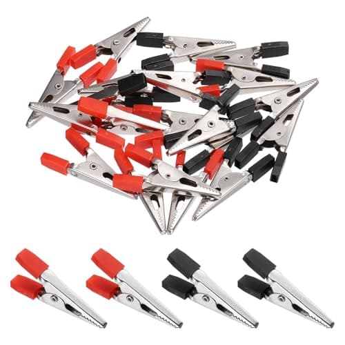 Image of sourcing map 20pcs Alligator Clips 46mm Large Steel Electrical Test Spring Clamps with Plastic Hands Nickel Plated Crocodile Clamps for Multimeter Testing Cable Lead Clip, Red/Black