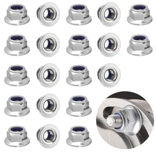 Image of M8 Flanged Nyloc Nuts, 20Pcs Stainless Steel Hex Lock Nuts, Nylon Insert Self Locking Nut for Industrial Construction Bolts Screws (Silver)