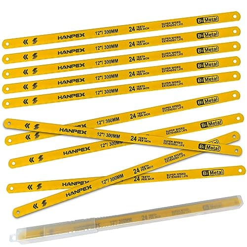 Image of Hanpex 300mm Hacksaw Replacement Blades (10 Pack) High Speed 24 TPI - 12" Length Hack Saw Blade - Bi-Metal HSS Cutting Blades