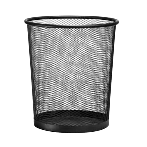 Image of D.RECT KOMO Waste Paper Bin, 12 L Metal Waste Bin, Office, Round Rubbish Bin for Study, Kitchen, Sturdy Design, 266 x 218 x 280 mm, Black