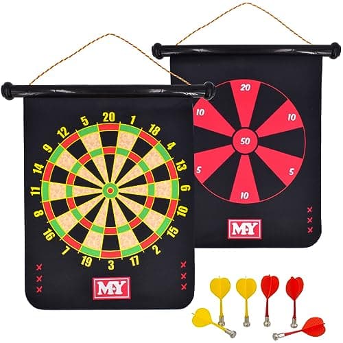 Image of M.Y 15" Magnetic Dart Board with Unique Double Sided Games | Waterproof | Darts Games