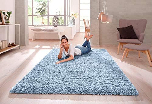 Image of SHAGGY RUG 30MM / 3cm Modern Rugs Living Room Extra Large Small Medium Rectangular Size Soft Touch Thick Pile Living Room Area Rugs Non Shedding (Duck Egg Blue, 60cm x 110cm (2ft x 3.6ft))