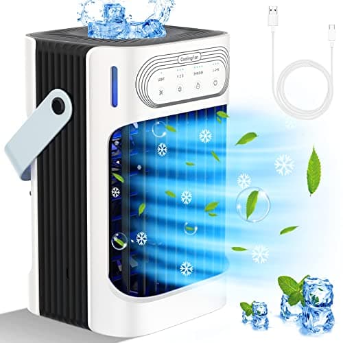 Image of XTTANK Portable Air Cooler with 800ml Water Tank, 4-in-1 Mini Evaporative Air Conditioner with 3-Speed Cooling & Mist Modes, 7-Color Light, 2-8H Timer, Mobile Air Conditioner for Home/Office