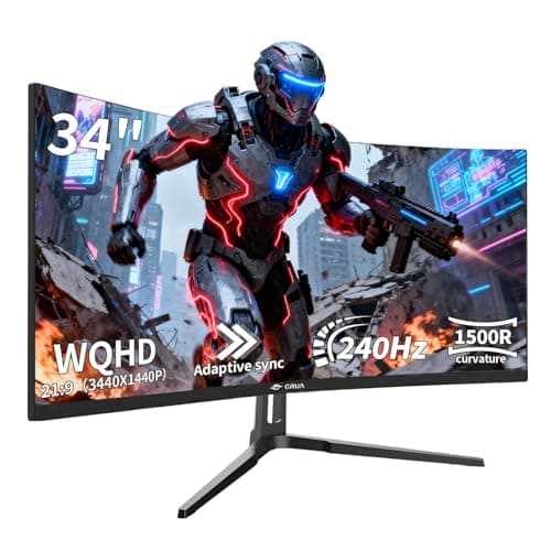 Image of CRUA 34 Inch Curved Gaming Monitor 1500R, UltraWide WQHD 3440×1440, 240Hz 1ms, HDR FreeSync, Frameless PC Monitor for Gaming & Work, Eye Care, HDMI & DP, VESA 75×75mm