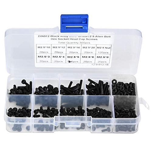 Image of 300 Pcs M2.5 x 3-20mm Socket Cap Screws, 12.9 Grade Black Alloy Steel Hex Socket Head Cap Screw Bolt with Nut
