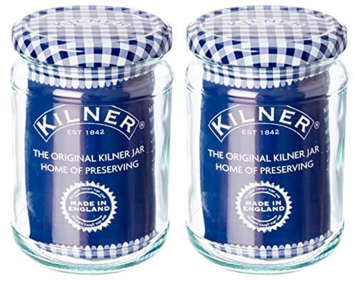 Image of 2 x Kilner Blue Checkered Round Twist Top Preserve Jar Jam Condiment Herbs 370ml