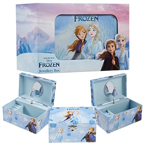 Image of Disney Stitch Jewellery Box Musical Wind Up Spinning Figure Frozen Memory Box Keepsake Girls Teens Ring Slots Organiser Bedroom Decor, Gifts for Girls (Blue Frozen)