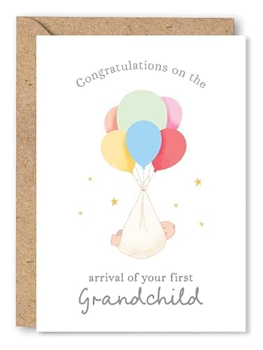 Image of First Grandchild Congratulations Card for New Grandparents, Birth of your Grandchild, Keepsake Card, Arrival of New Grand Baby, New Arrival | Blank Inside & Envelope Included (Grandchild)