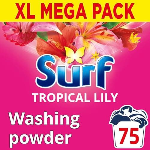 Image of Surf Tropical Lily Washing Powder joy-infused fragrance with natural essential oil lasting up to 12 hours in wear for brilliantly clean laundry every time 75 washes 3.75 kg