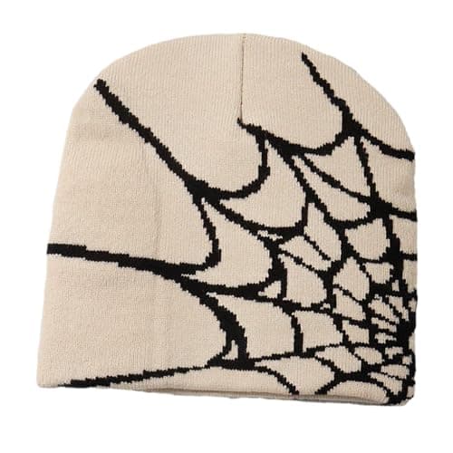 Image of Budiniao Trendy Knit Hat - Warm & Stylish Spider Web Beanie, Acrylic Fibers Knitted Beanie Hat, Beige