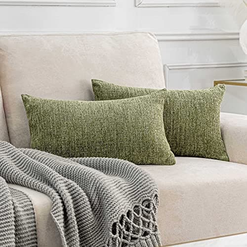 Image of Home Brilliant Oblong Cushion Covers for Couch Living Room Decor, Green Chenille Rectangle Cushion Covers for Car Sofa Chair Summer, Set of 2, 30cm x 50cm, Fresh Grass Green