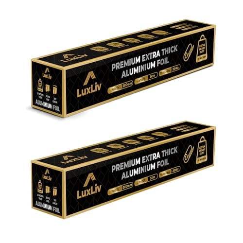 Image of 100m - 2 x LuxLiv ® 50m Premium Heavy Duty 20 Micron Thick Kitchen Foil Catering Aluminium Tin Foil Roll - 30cm Wide