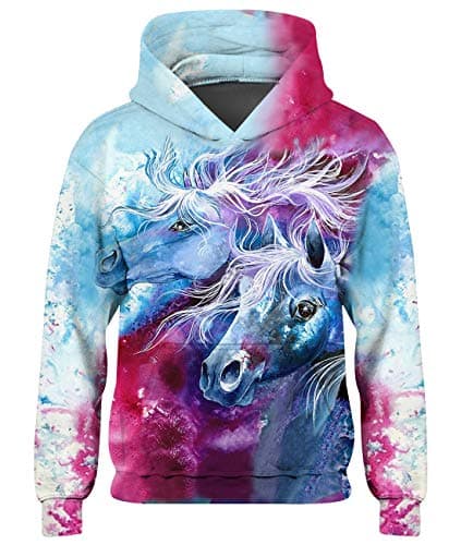 Image of Freshhoodies Unicorn Hoodies For Boys Girls Colourful Horse Funny Long Sleeve Hooded Pullover Sweatshirts Hoodies For Teenage Girl 6-8 Years (L)