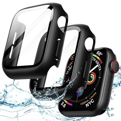 Image of JETech Waterproof Case with Screen Protector for Apple Watch SE 3/2/1 (2025/2022/2020) / Series 6 5 4 44mm, Built-in Tempered Glass Film Hard PC Bumper Full Protective Cover, 2 Pack (Black)