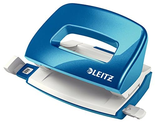 Image of Leitz Mini Hole Punch, 10 Sheets, Guide Bar with Format Markings, Metal, WOW Range, 50601036 - Metallic Blue
