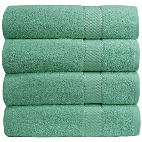 Image of Casabella Pack of 2 Large Jumbo Bath Sheets 100% Egyptian Combed Cotton Big Beautiful Towels (2 Bath Sheet, Seafoam)