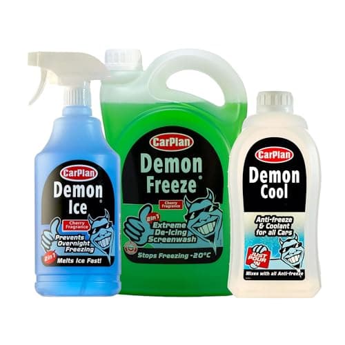 Image of CarPlan Demon Ice, Ice Preventer and De-Icer, 1 Litre (Pack of 1), CarPlan Demon Cool Antifreeze and Coolant,1 Litre (Pack of 1) & CarPlan Demon Freeze, De-Icing Screenwash, 2.5 Litres (Pack of 1)