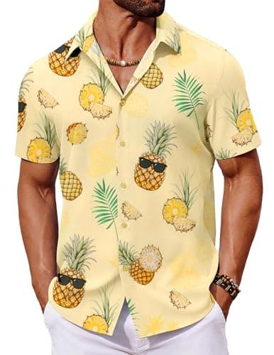 Image of COOFANDY Hawaiian Shirts for Men Short Sleeve Summer Shirt Button Down Palm Tree Shirts Funky Holiday Shirt for Party XL