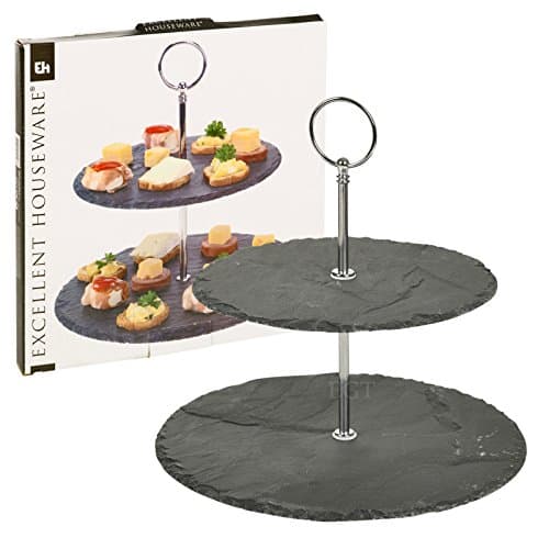 Image of URBN-CHEF 2 Tier Slate Cake Stand Multi Layer Food Display Serving Round Platter Center Piece