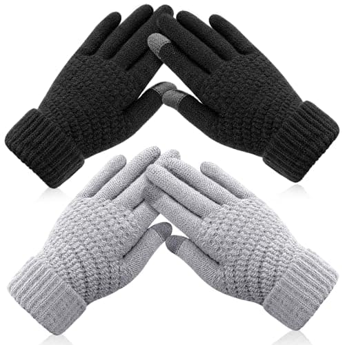 Image of Trifabricy Womens Winter Gloves - Warm Soft Touchscreen Winter Gloves for Women, Elastic Cuff Knit Glove for cold weather, 2 Pack, Black & Grey, One Size