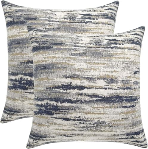 Image of TIDWIACE Pack of 2 Outdoor Cushion Cover Blue-Yellow 45cm x 45cm,Decorative Square Throw Pillow Case Pillowcases for Couch Livingroom Sofa Bed with Invisible Zipper 18x18 Inches