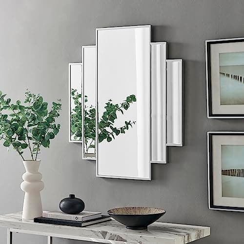 Image of Furniturebox UK Deco Large Silver Wall Mirror, Living Room, Hallway, Dining Room - Stylish, Modern Meets Art Deco 1920s Style Statement Mirror