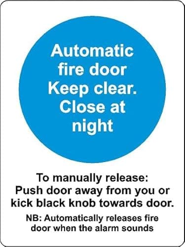 Image of Automatic fire door keep clear equipment Safety sign - Self adhesive sticker 130mm x 100mm