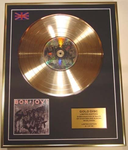 Image of Bon Jovi Gold Disc Record Limited Edition/Slippery When Wet
