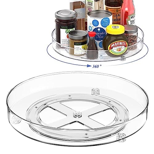 Image of Okiuen 2 Pcs Lazy Susan Turntable Cupboard Organiser(27+23.5cm), Rotating spice rack Fridge turntable organiser, spinning cupboard organiser, turntable storage 9.3+10.6 Inch for Cabinet,Fridge,Pantry