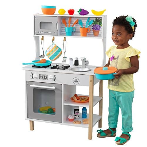 Image of KidKraft All Time Play Kitchen for Kids - Wooden Toy Set With Play Food and Accessories, Toddler Toys, 53370